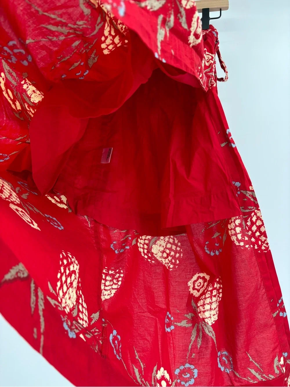 Posse Zina Pineapple Midi Wrap Skirt Red XS Limited Edition 100% Cotton Resort